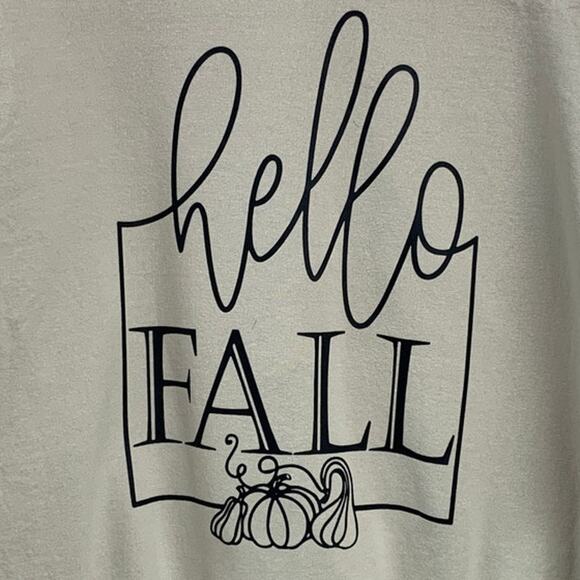 Upcycled Handprinted Womens Large Hello Fall Pumpkin Long Sleeve Sweatshirt - Picture 2 of 5